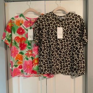 ZARA‎ Floral and Leopard Print T-Shirts new with tags relaxed oversized M L